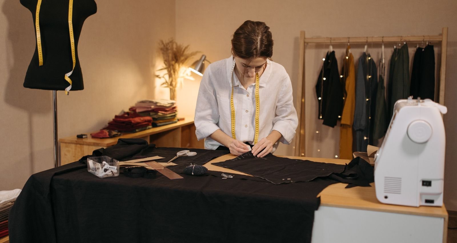 A seamstress at work in the atelier